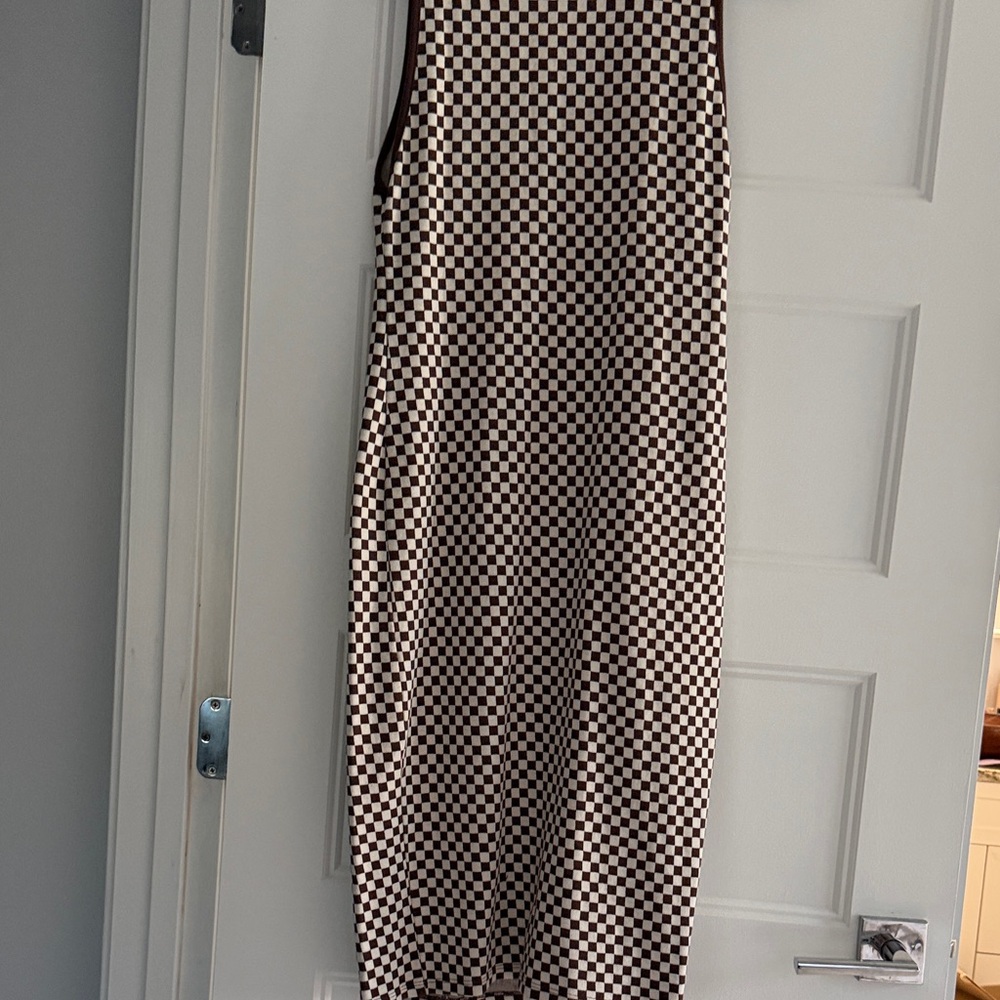 Zara Brown and Cream Checkerboard Maxi Dress